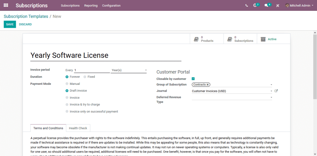 Odoo Subscription Template1